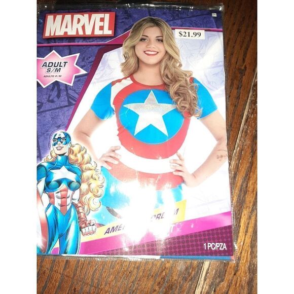 New S/M Marvel American Dream Short Sleeve Shirt Tee T-Shirt Halloween C… - Picture 2 of 3